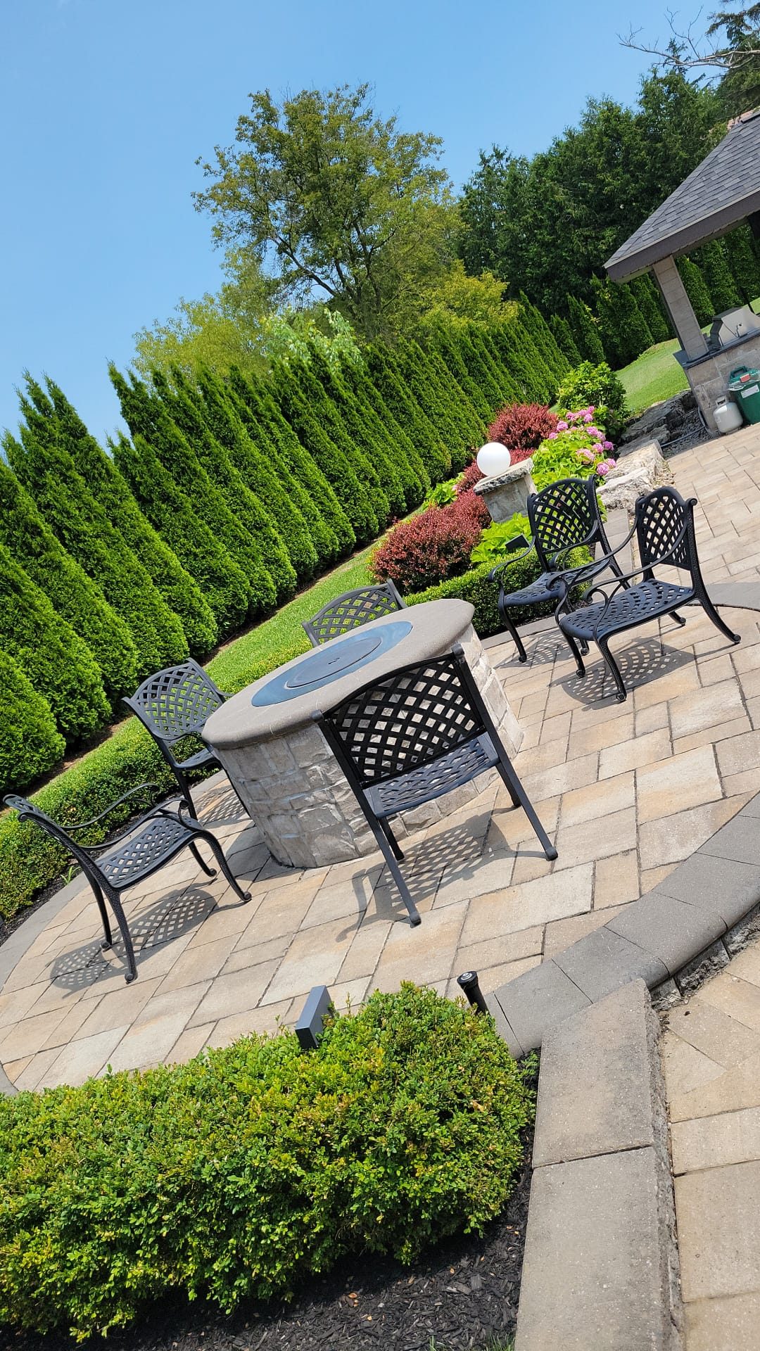 Close-up of herringbone pattern interlocking stone driveway